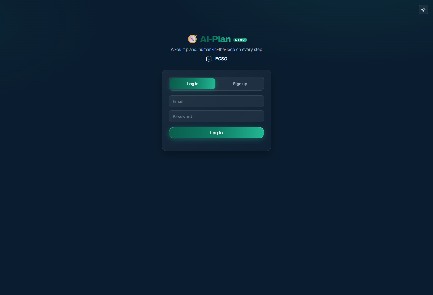 Screenshot of the AI Plan project planning application sign-in surface